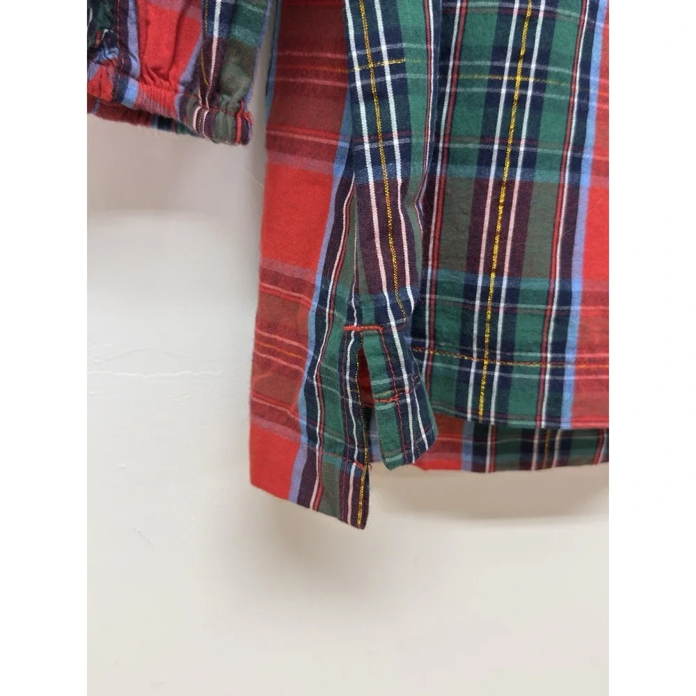 Crown & Ivy Red Tartan Plaid 3/4 Sleeve Blouse‎ Womens Large Ruffle Holiday #37